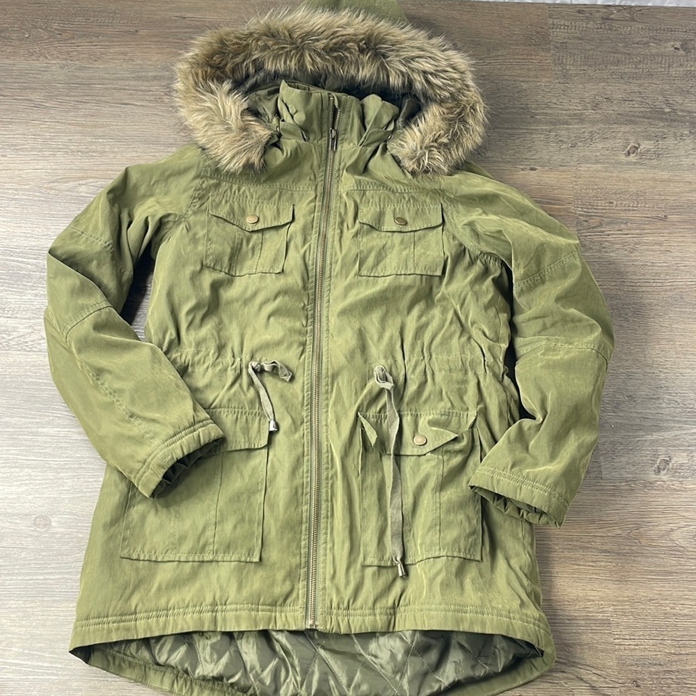 Shinestar Women’s olive Army Green Hooded Parka, size small